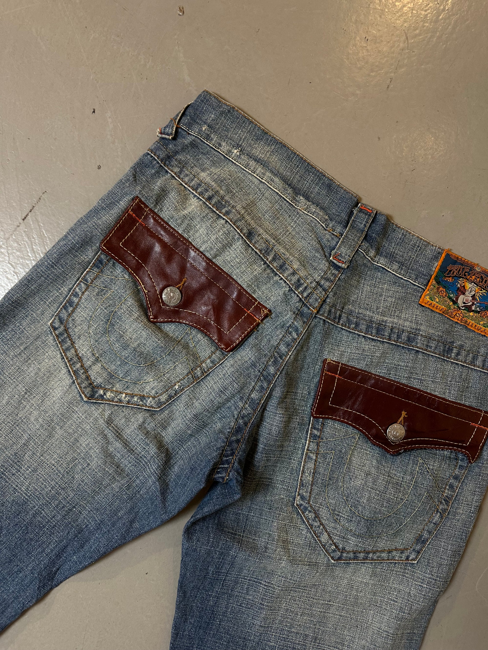 Vintage True Religion Leather Pockets Denim L