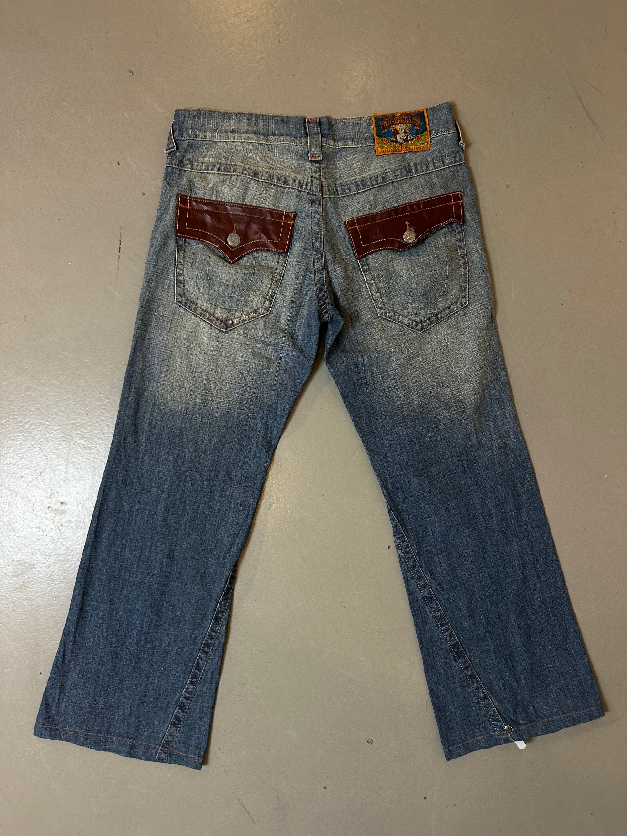 Vintage True Religion Leather Pockets Denim L