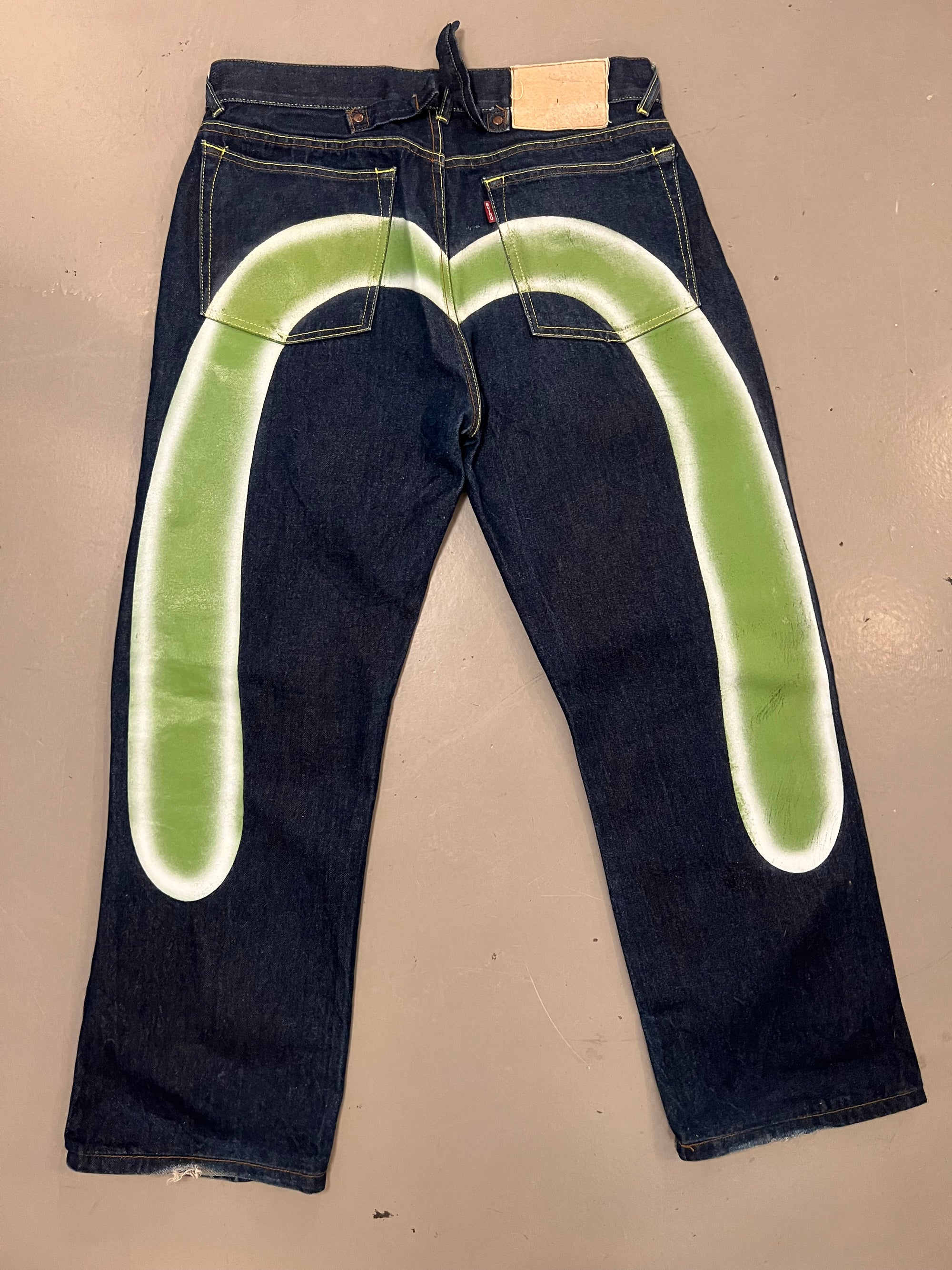 Vintage Evisu Denim Green Print M