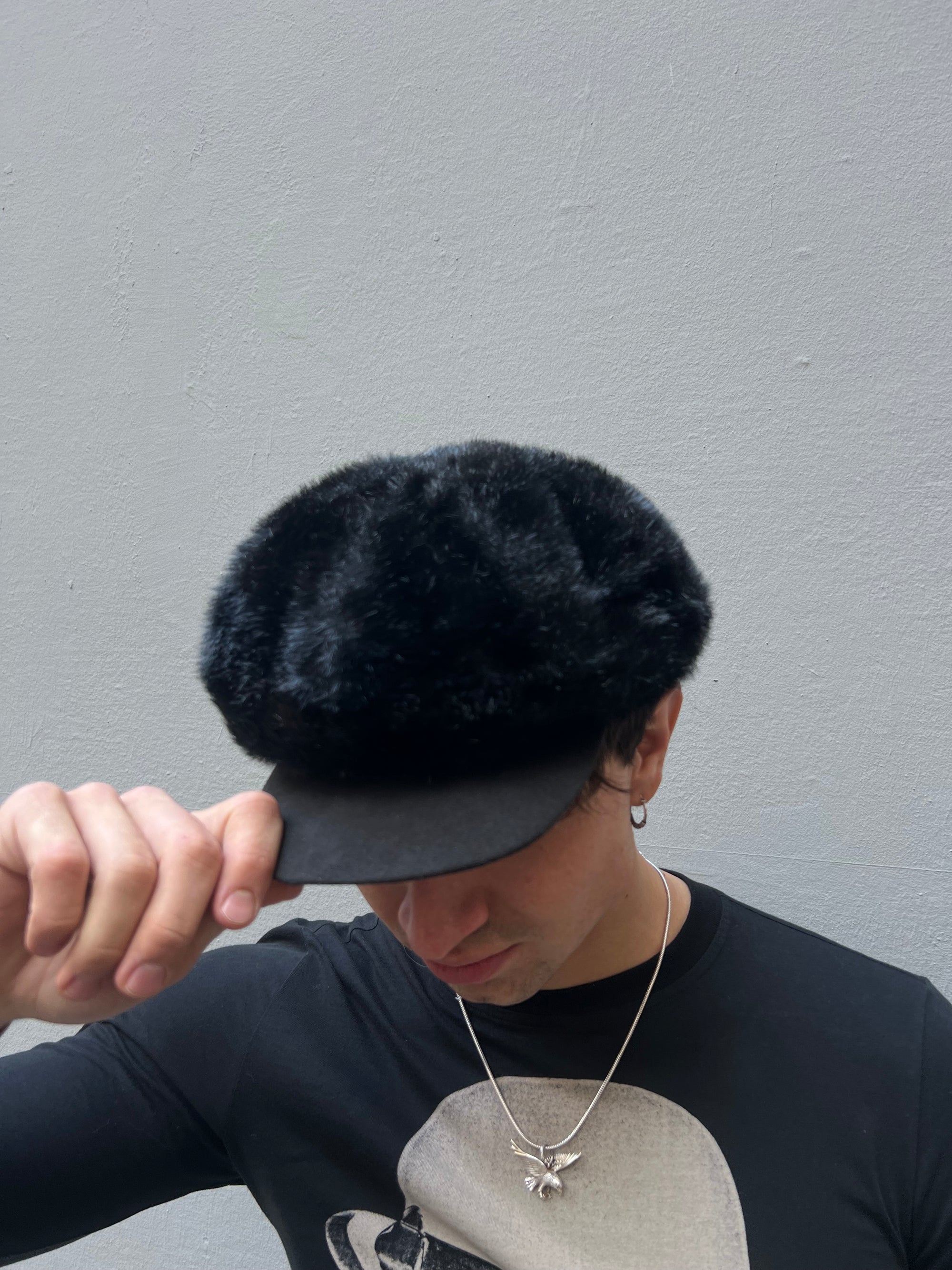 Vintage Black Faux Fur Cap