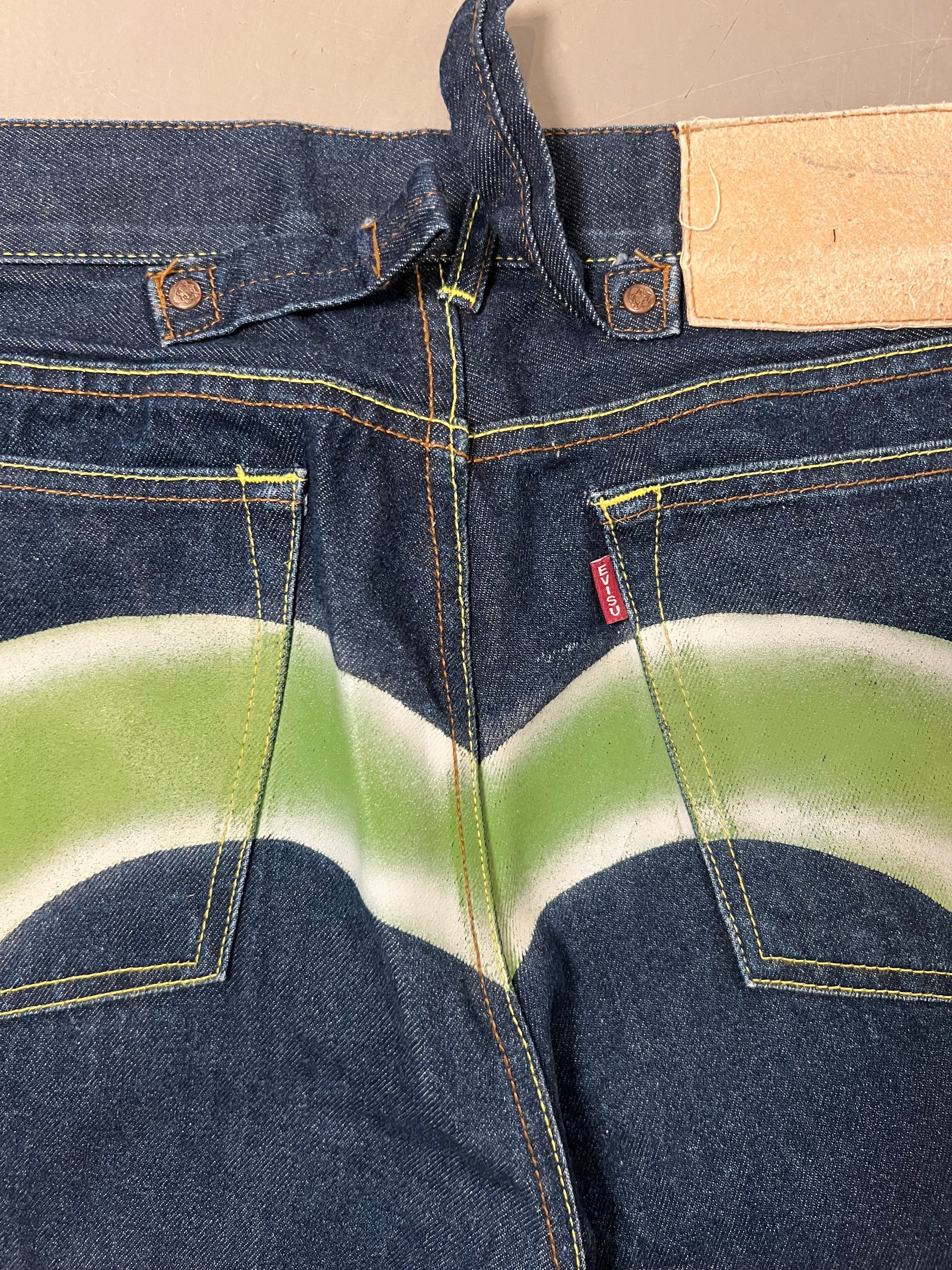 Vintage Evisu Denim Green Print M