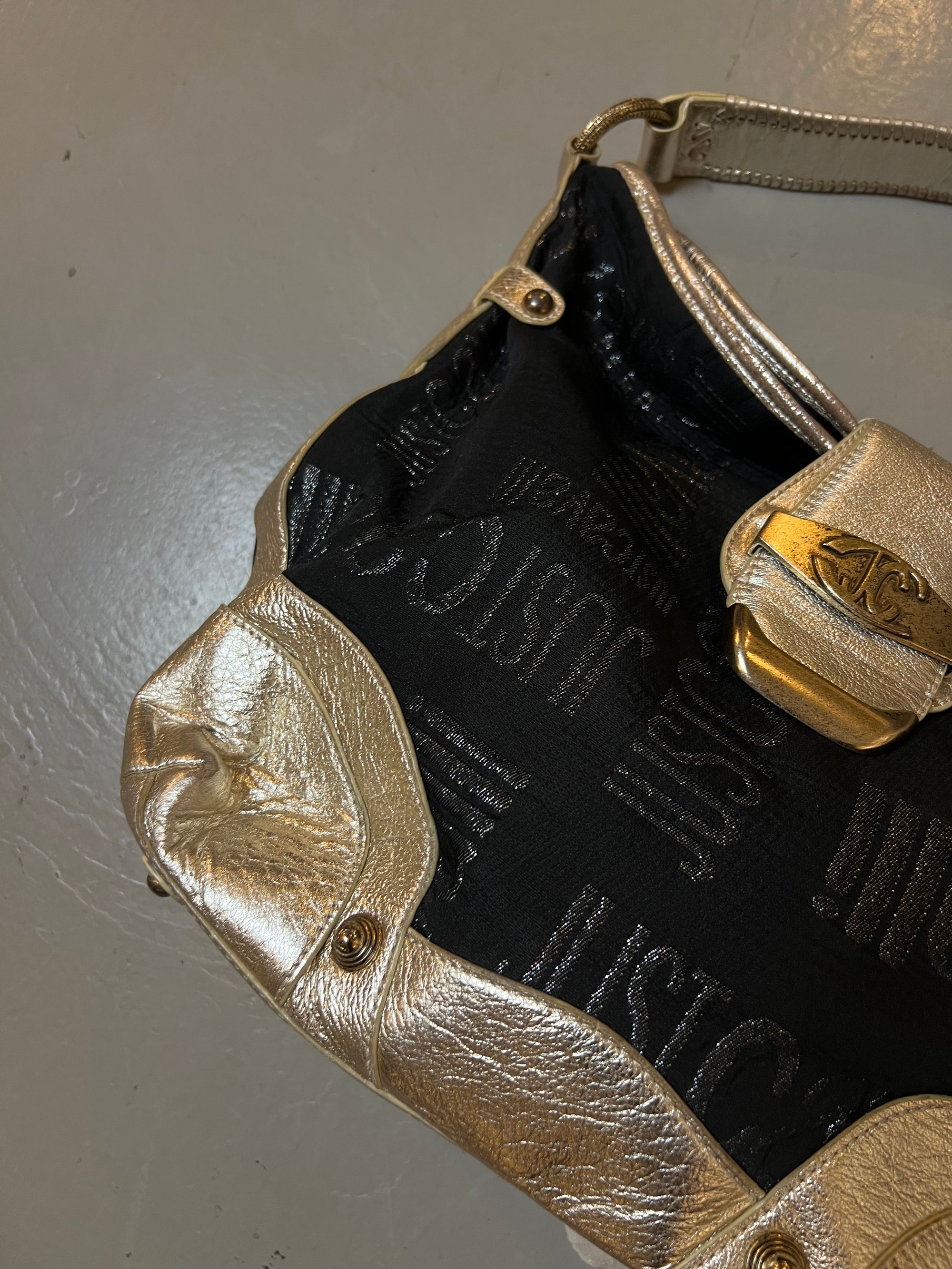 Vintage Just Cavalli Black and Gold Y2K Bag