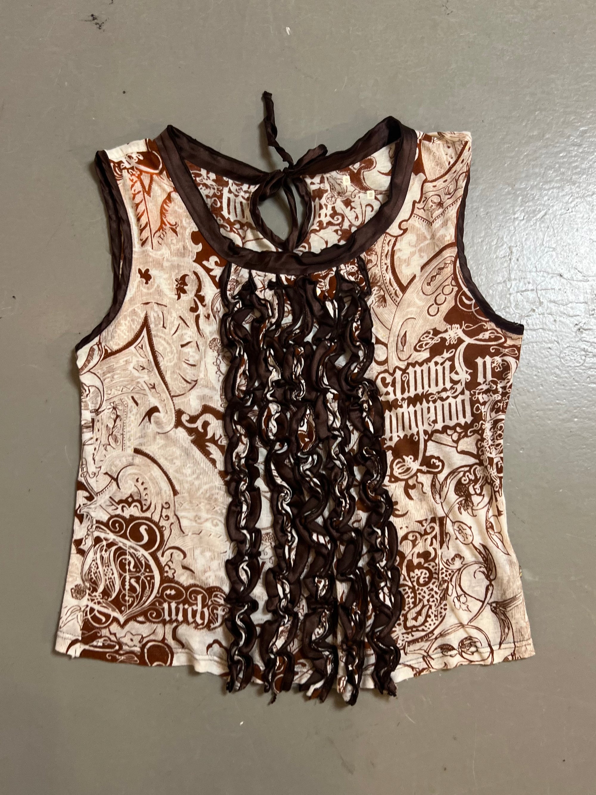 Vintage Brown Ruffled Top M