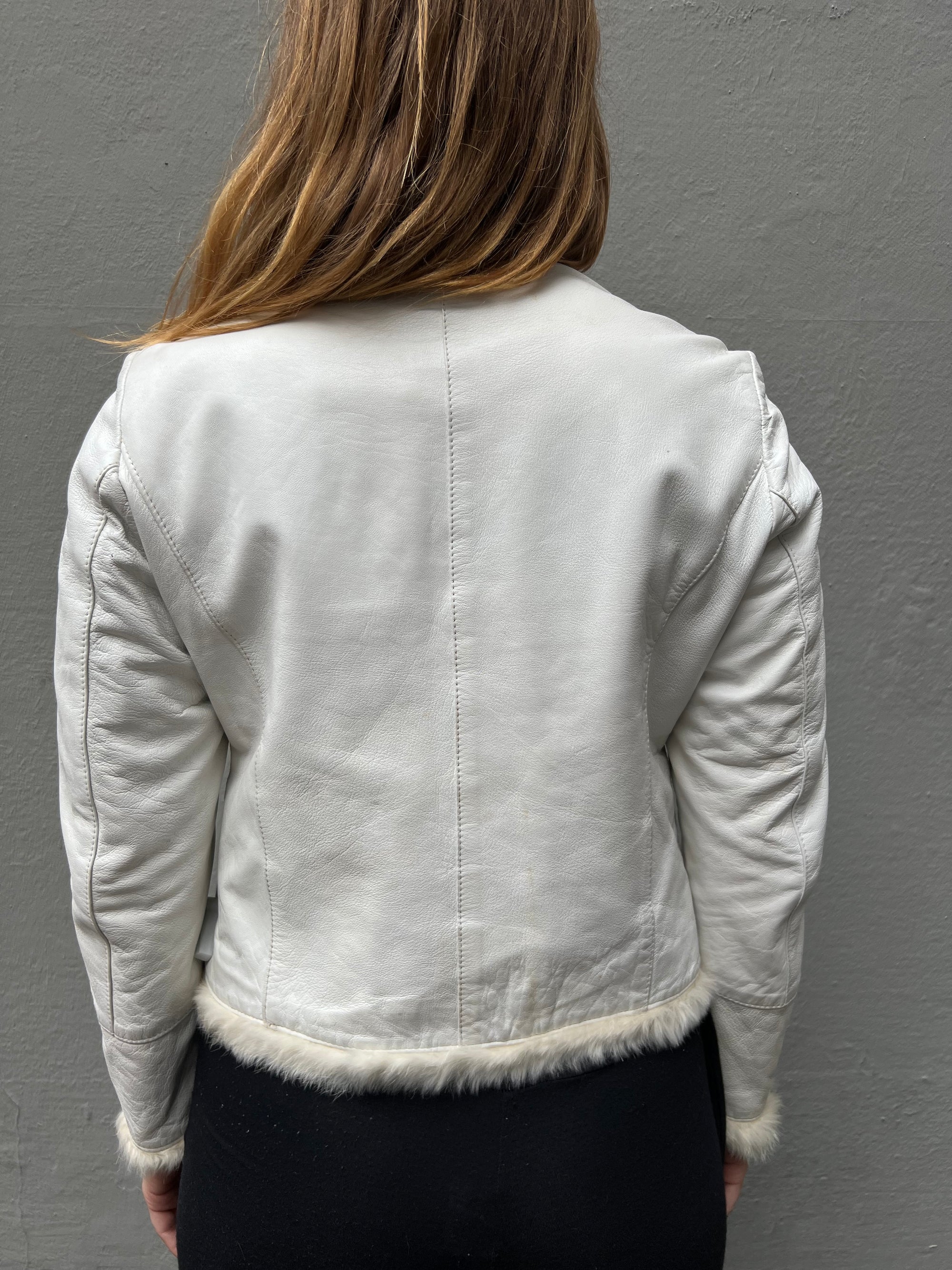 Vintage White Faux Fur Leather Jacket S/M