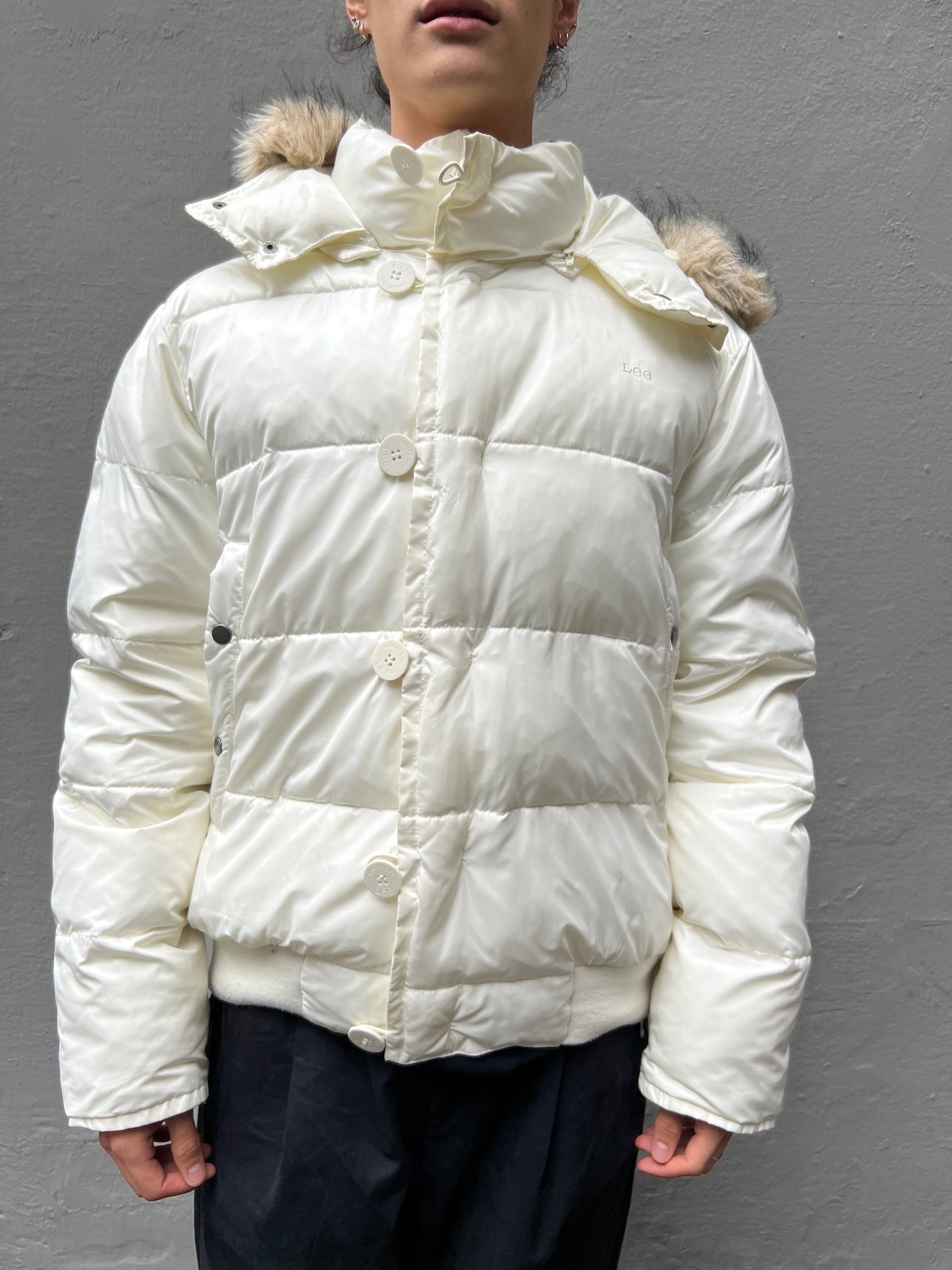 Vintage Lee White Puffer Jacket with Fur Details L/XL