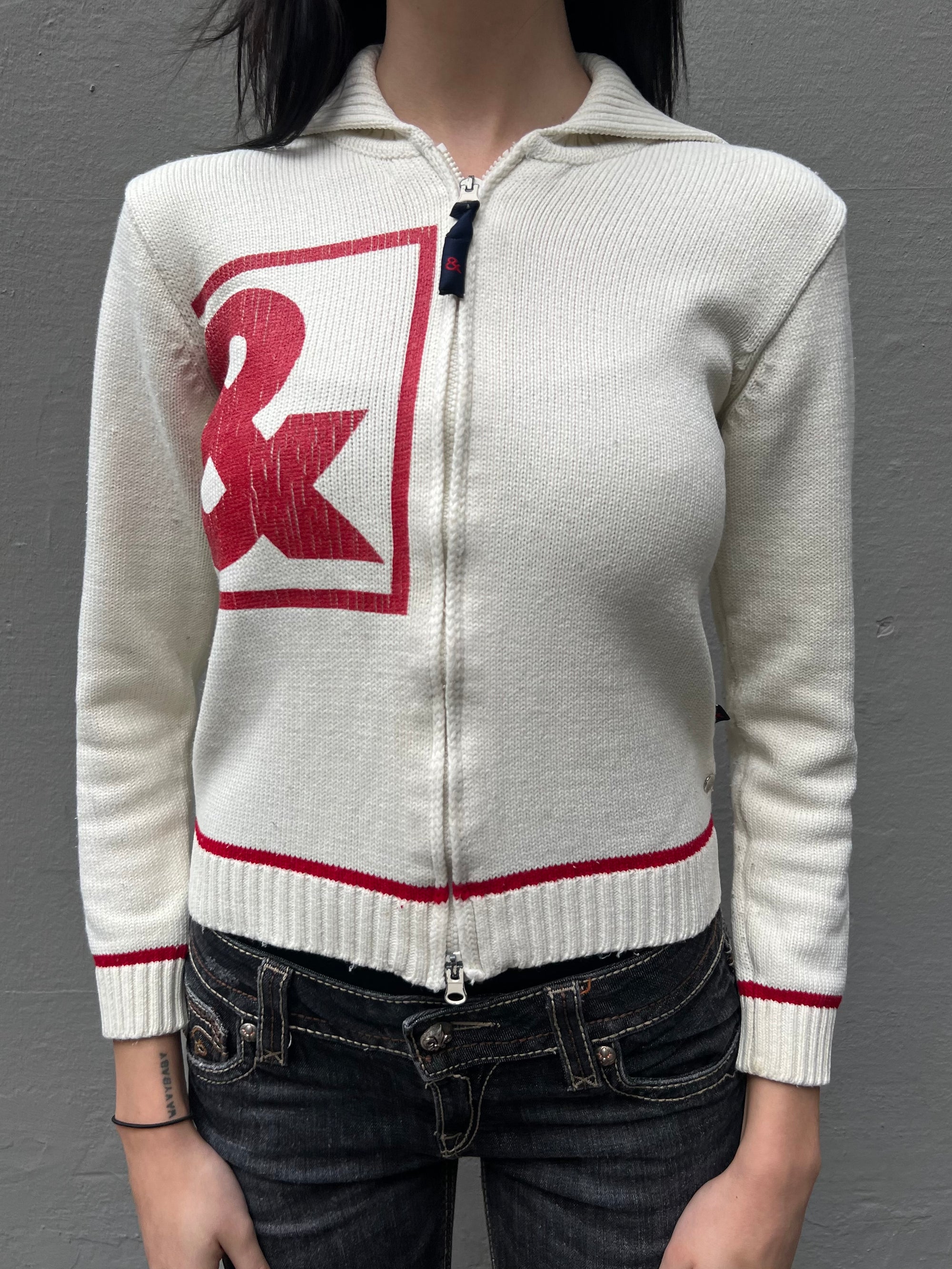 Vintage Dolce&Gabbana Red White Knit Zip XS