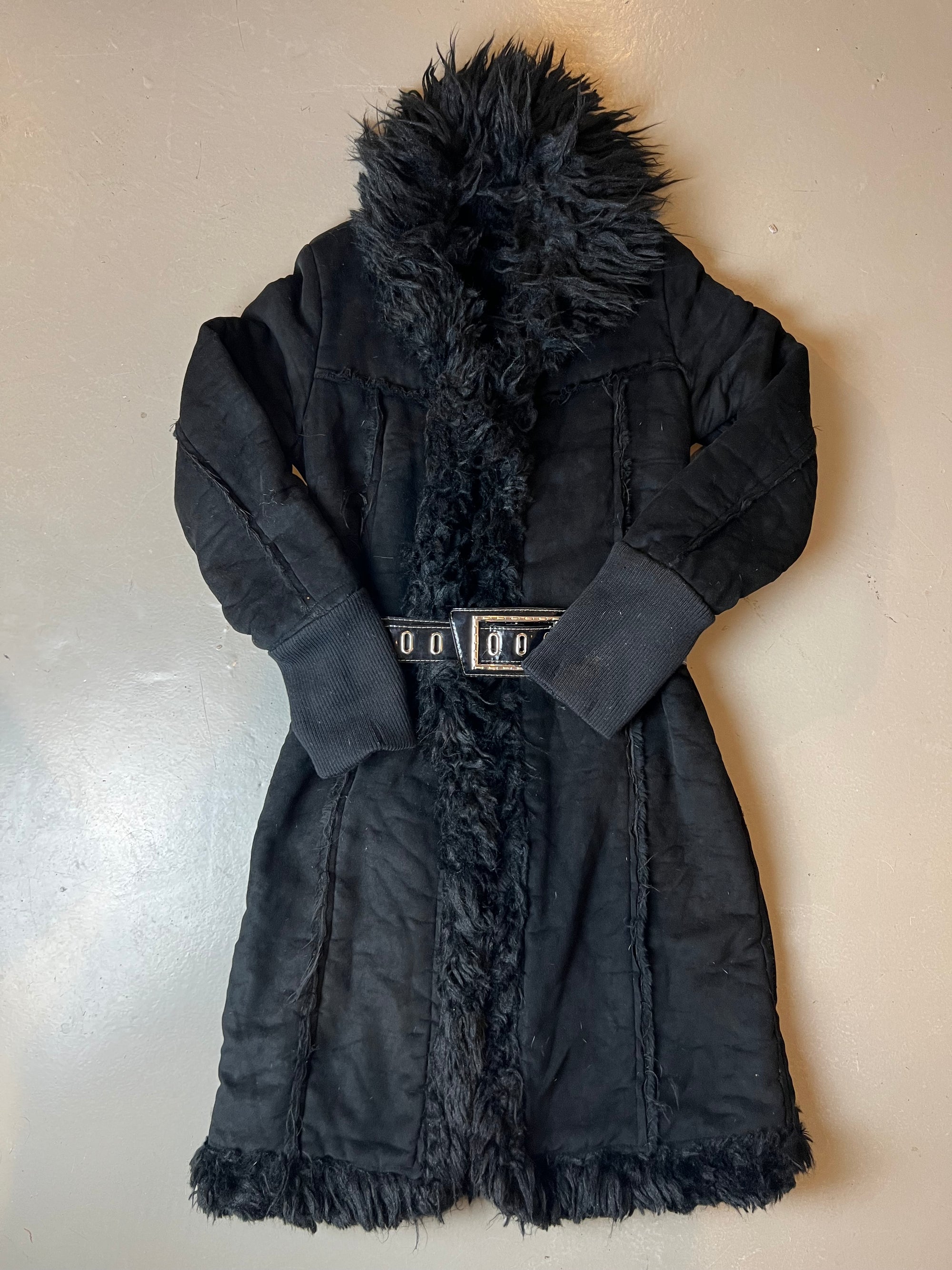 Vintage Black Faux Fur Coat M