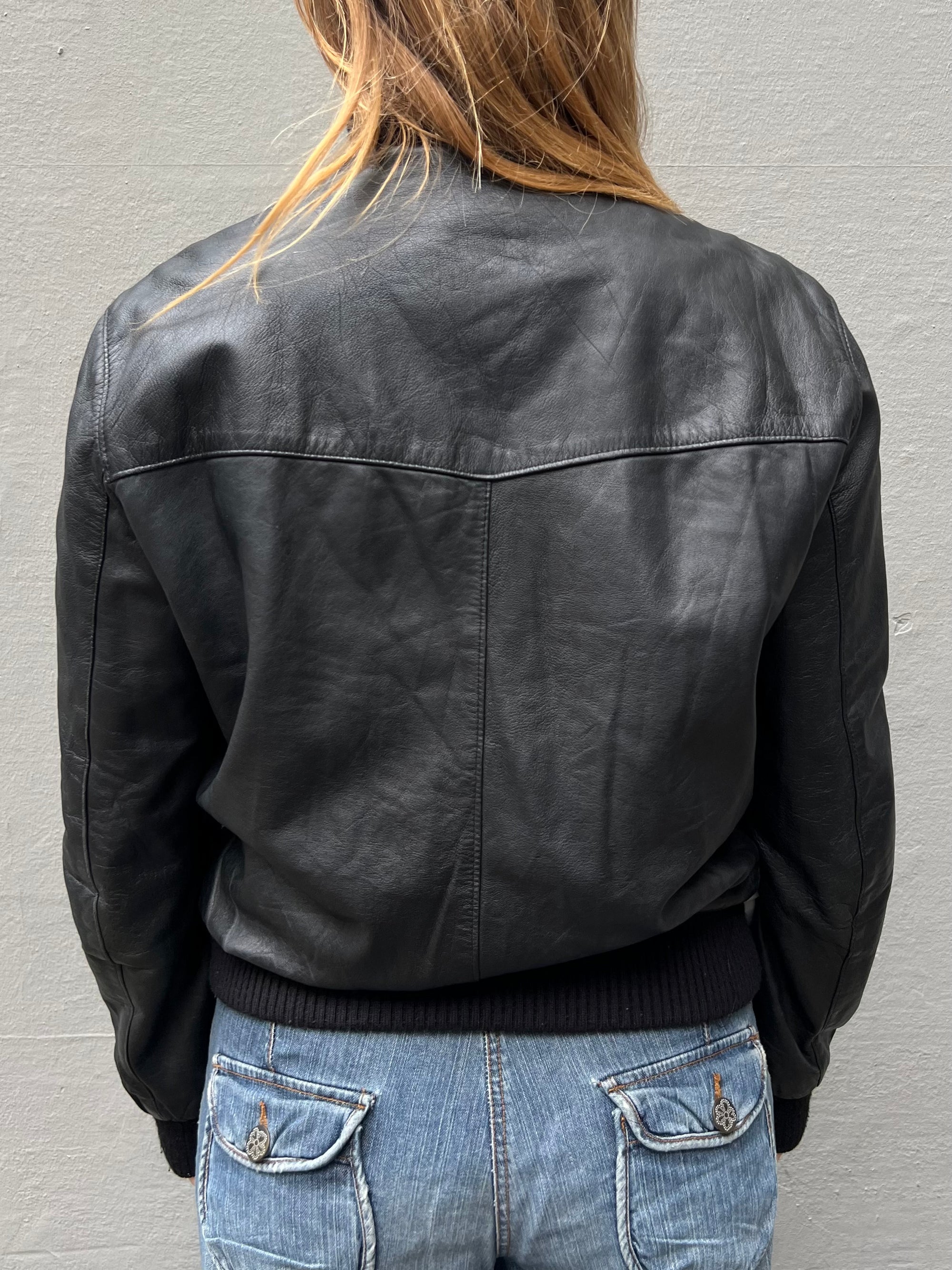 Vintage Black Bomber Leather Jacket M/L