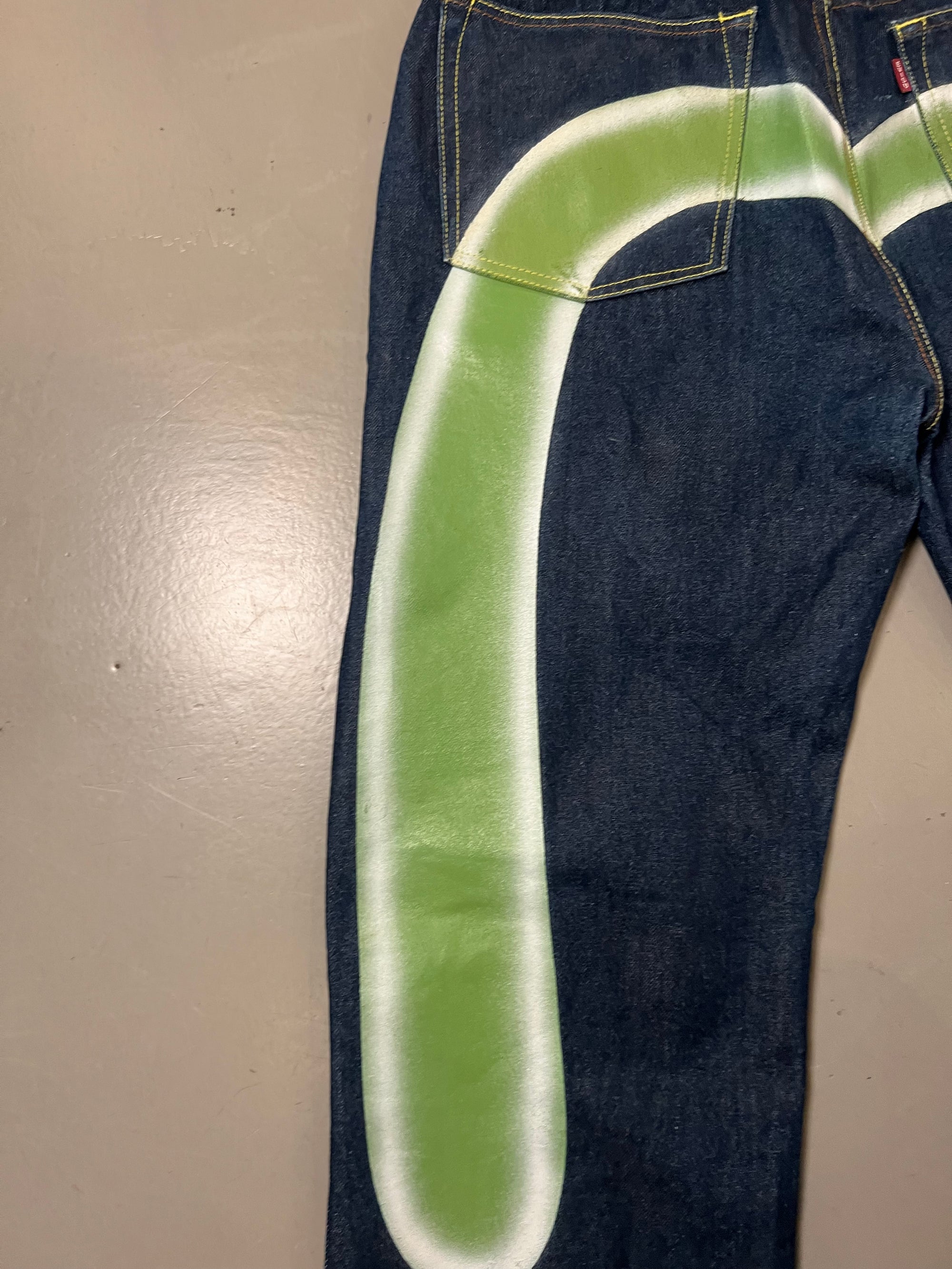 Vintage Evisu Denim Green Print M