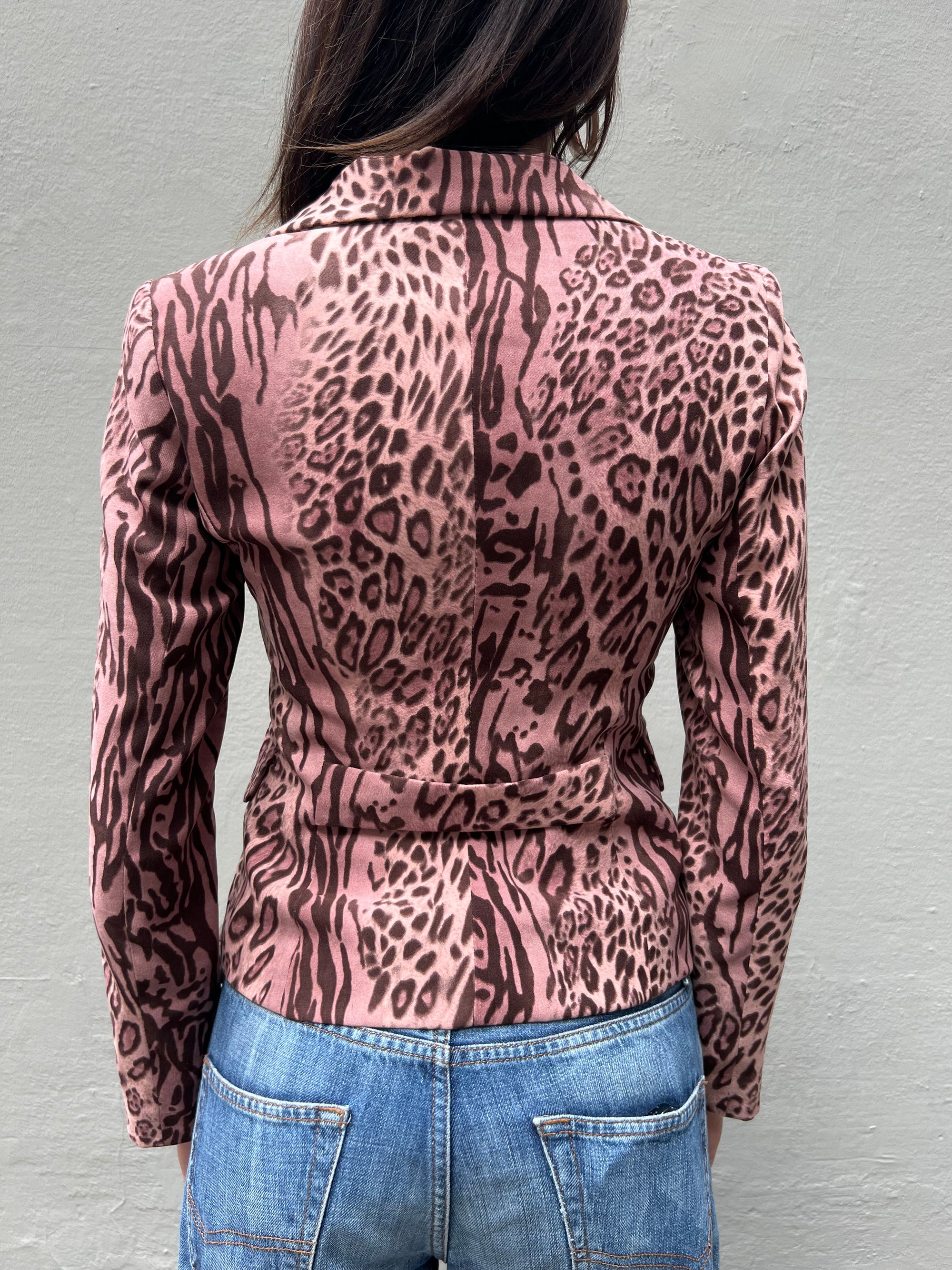 Vintage Pink Leopard Print Blazer S