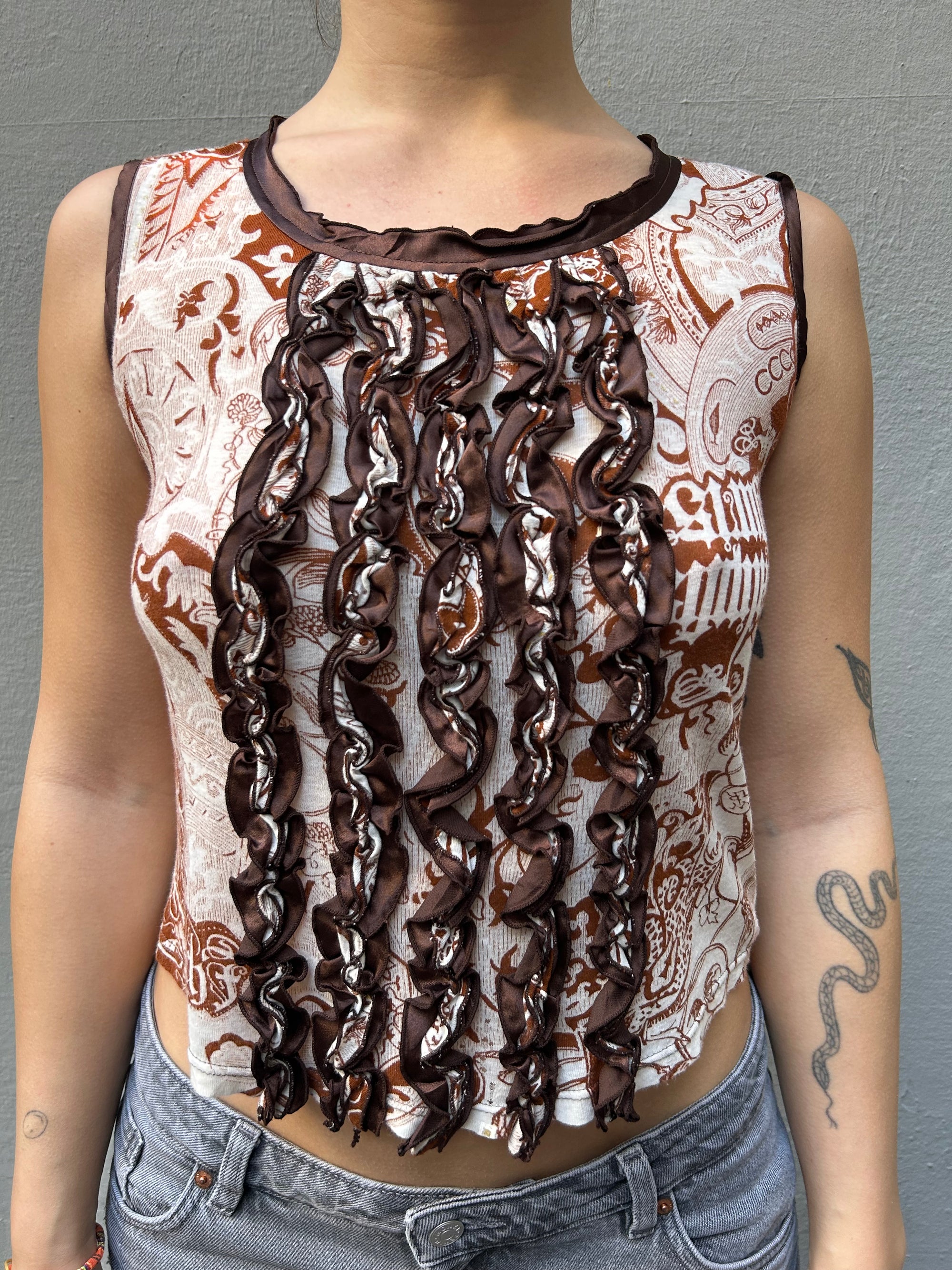 Vintage Brown Ruffled Top M