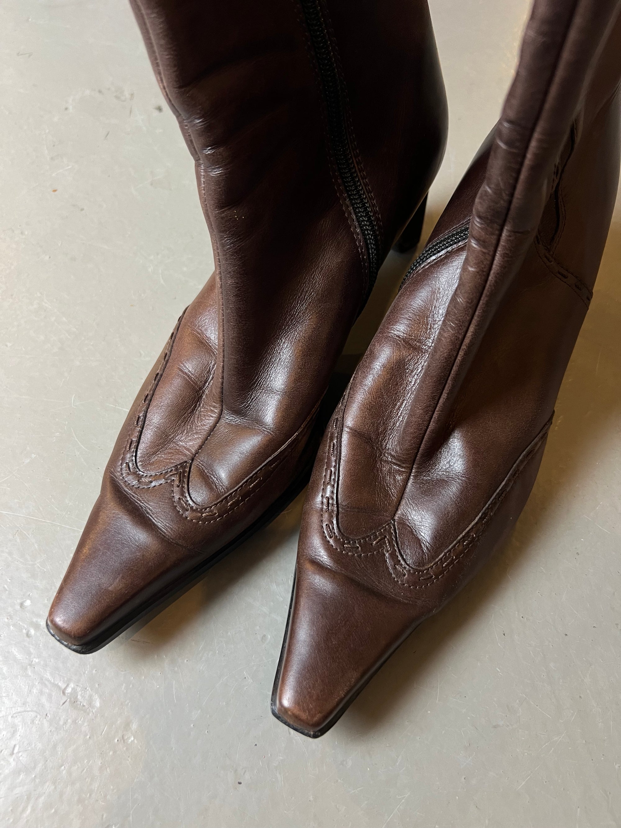 Vintage Brown Real Leather Heels 36