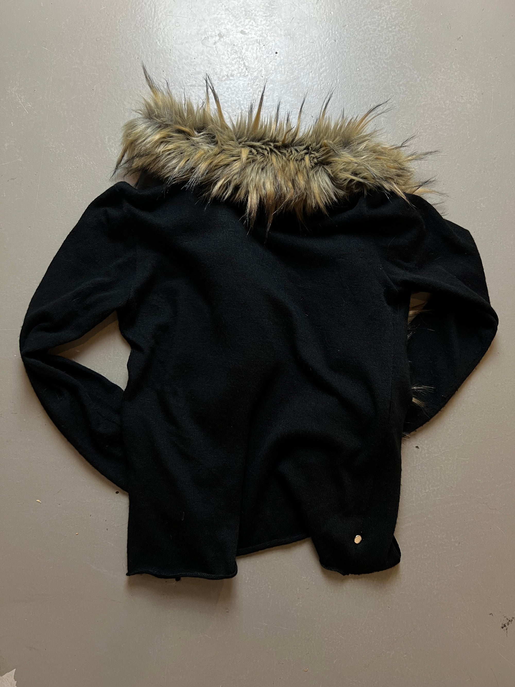 Vintage Black Faux Fur Cardigan Jacket S