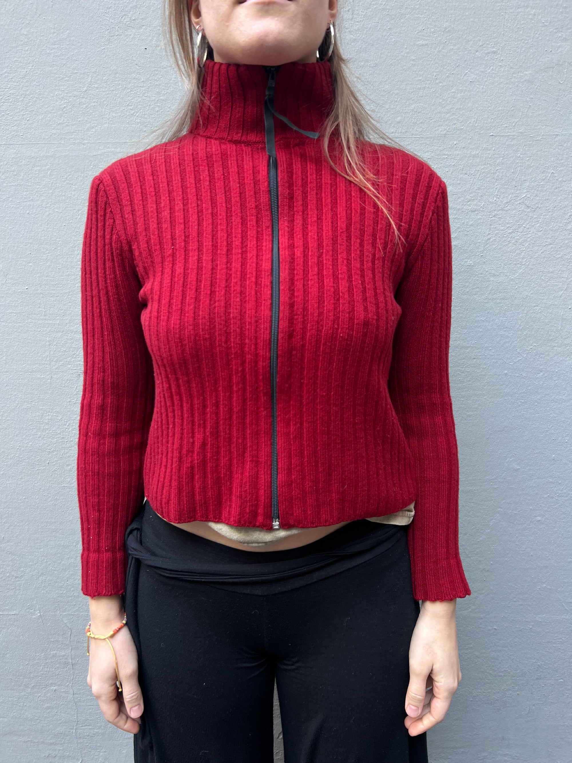 Vintage Red Knit Zip Jacket S/M