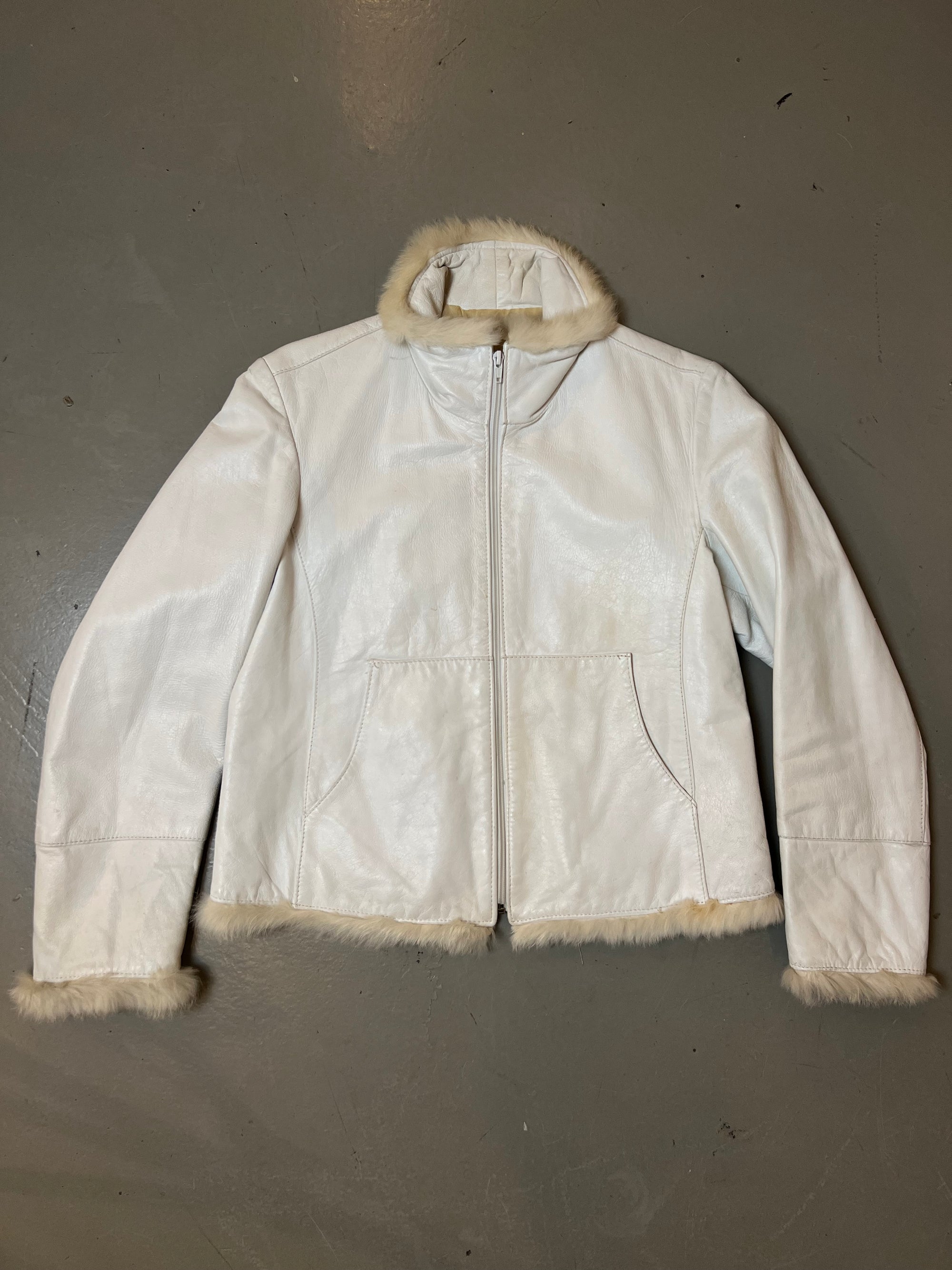 Vintage White Faux Fur Leather Jacket S/M