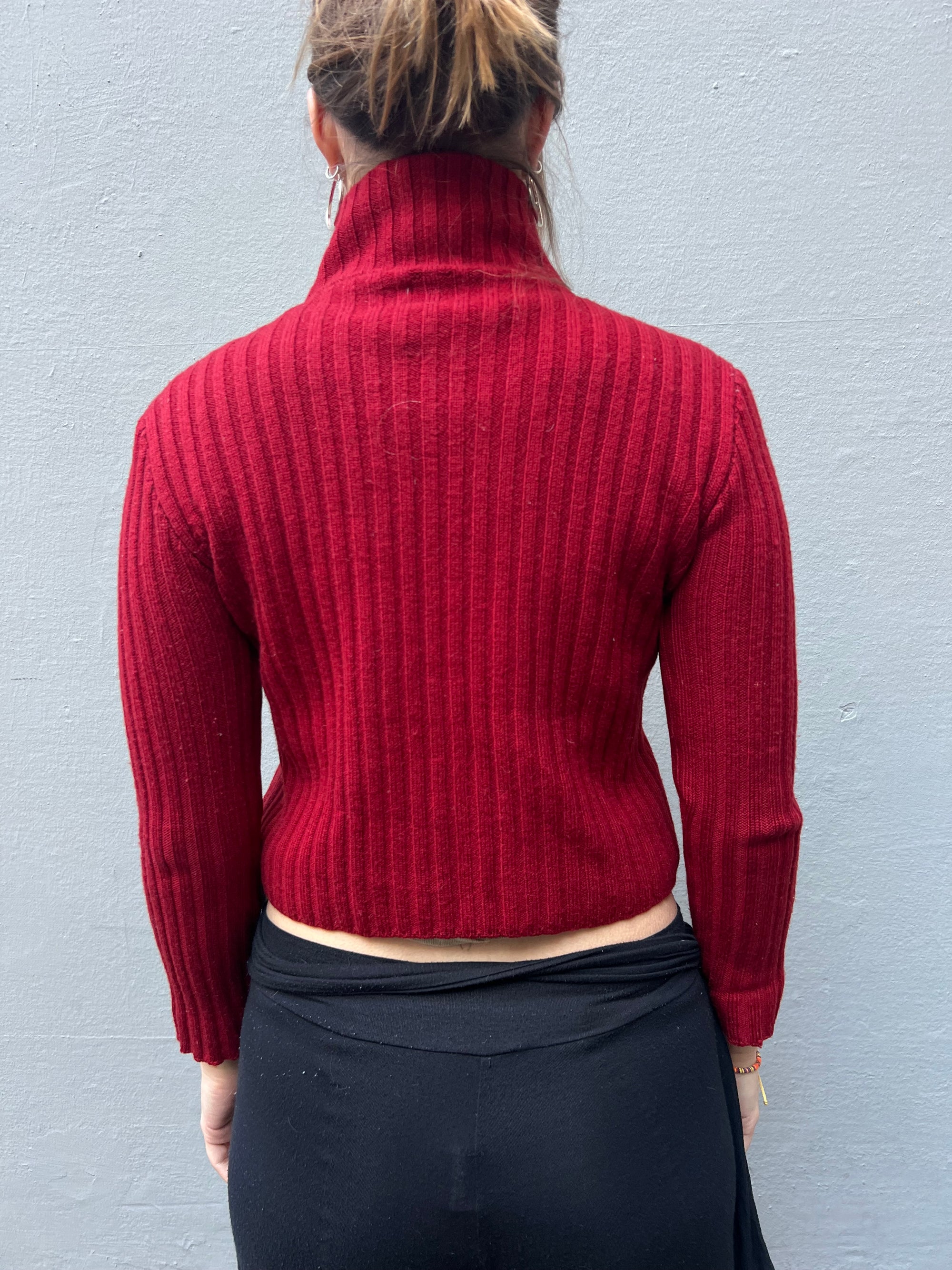 Vintage Red Knit Zip Jacket S/M