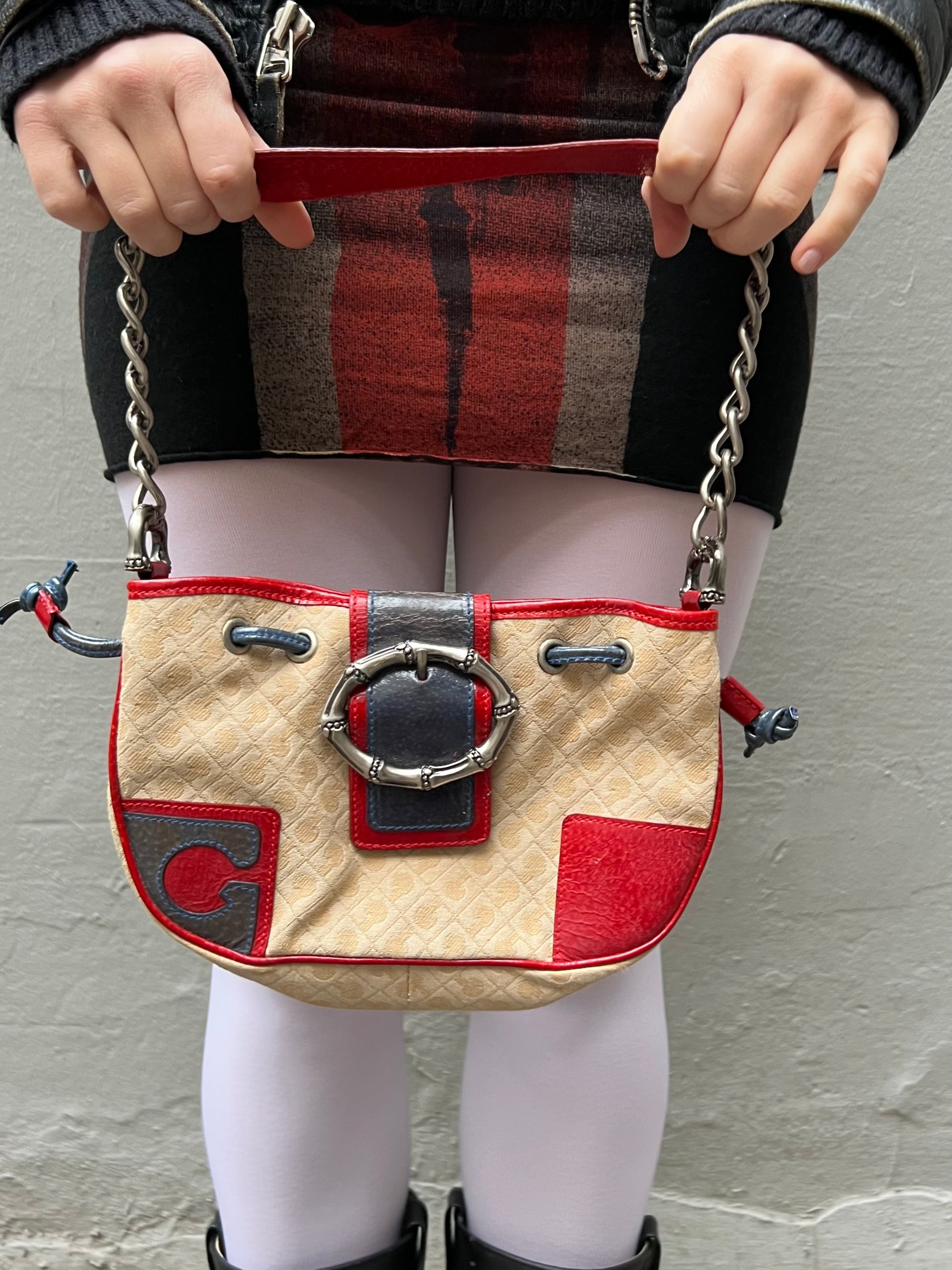 Vintage Beige Red and Blue Shoulder Bag