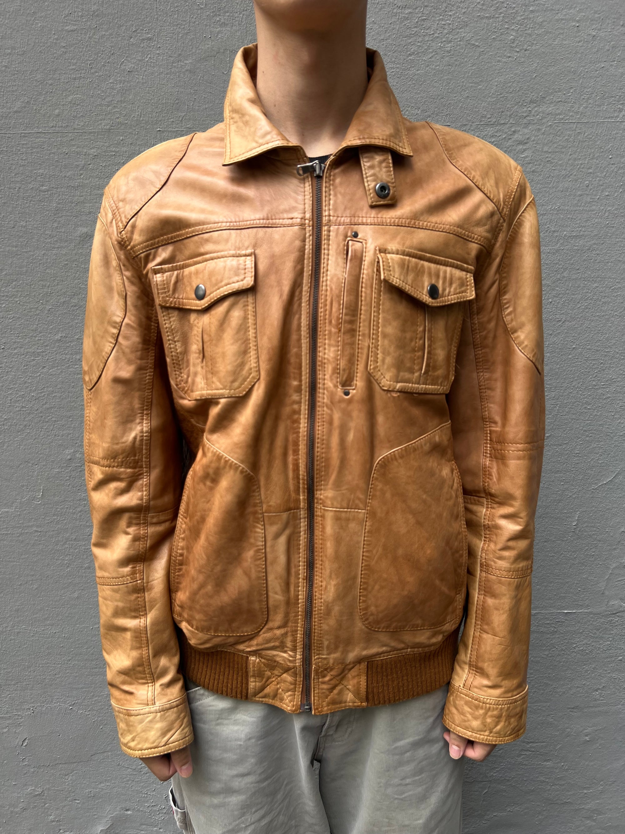 Vintage Light Brown Leather Jacket L/XL