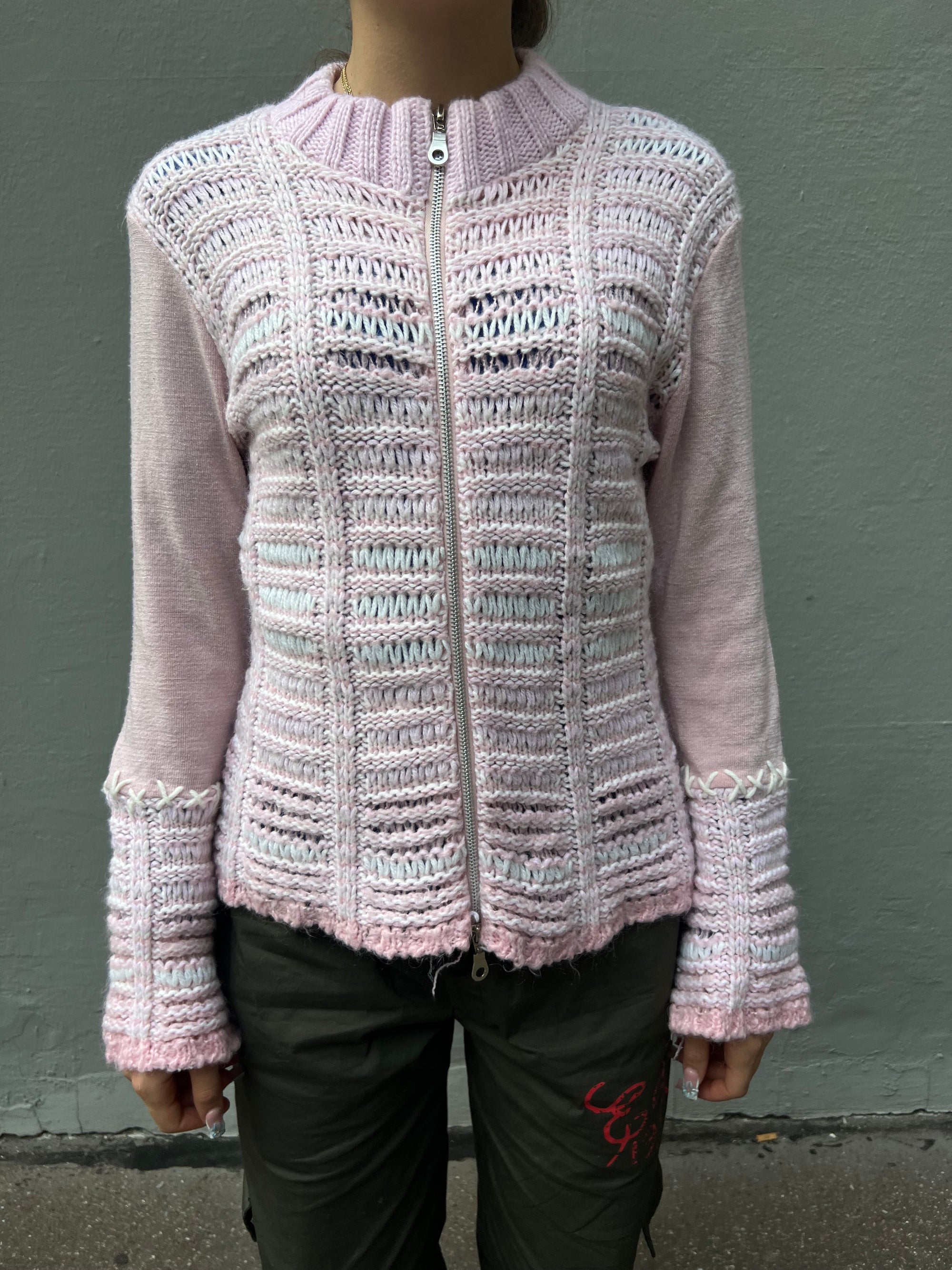 Vintage Pink Knit Zipper S/M